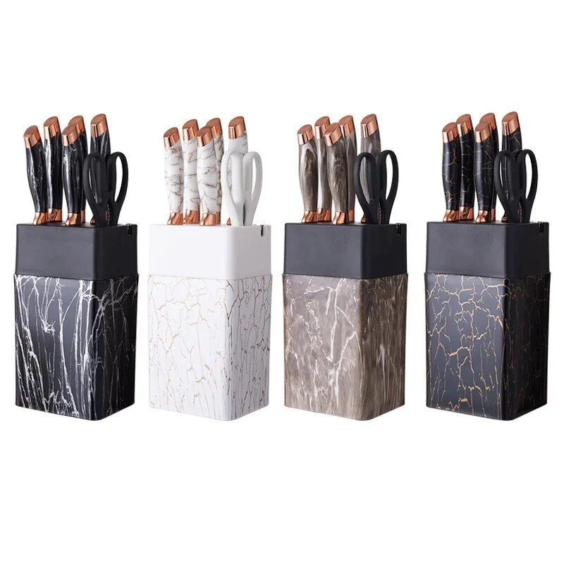 7pcs Kitchen Knife Stainless Steel set with Marble Textured Grinding Stone