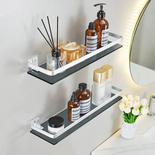 Silver Floating bathroom glass shelves