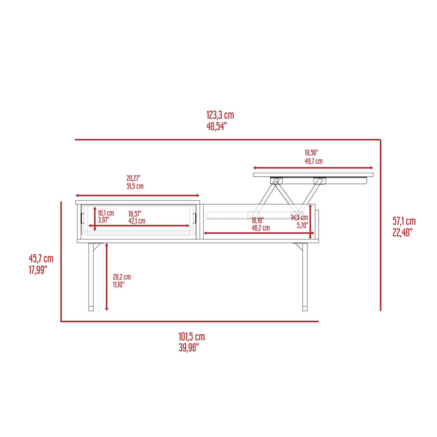 Dark Walnut Luxor Lift Top Coffee Table With Drawer